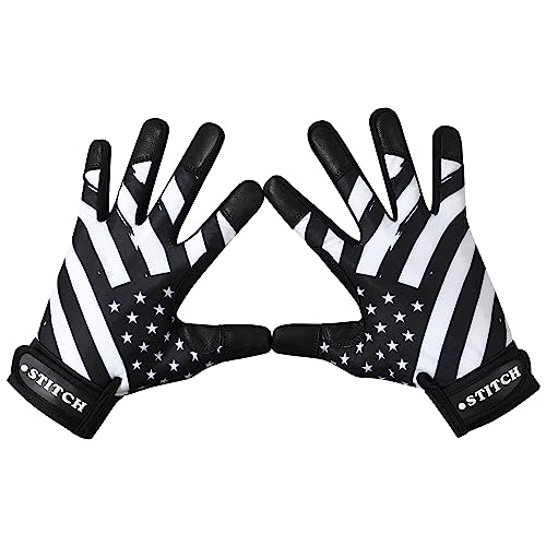 Batting Gloves - American Flag & USA Flag Baseball & Softball Gloves for Youth, Adult & Unisex - color: Black Waving Flag, size: Youth Medium