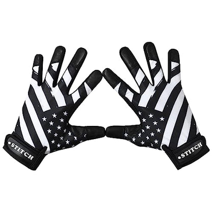 Batting Gloves - American Flag & USA Flag Baseball & Softball Gloves for Youth, Adult & Unisex - color: Black Waving Flag, size: Youth Small