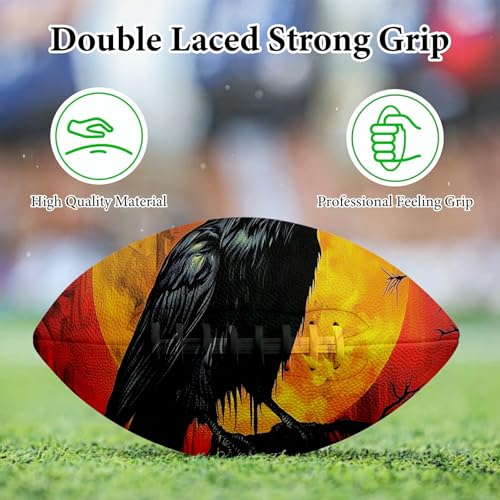 American Football, Official Size 11.9 x 7.3 Inch, Premium Composite Leather High-Grip Ball with Pro-Style Lacing, Unique Prints for Training, Games & Gifts - color: Dark Crow