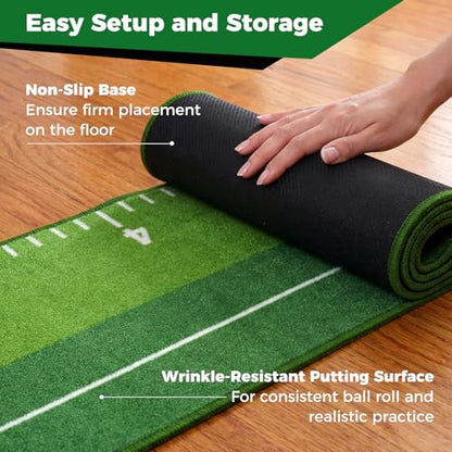 Tangkula Putting Green Indoor Golf Putting Mat with Auto Ball Return, 3 Putting Practice Balls, Alignment Markings, Non-Slip Base, Golf Training Aid for Home, Office & Outdoors