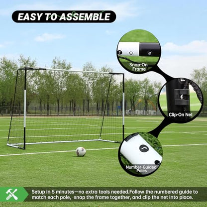 Heavy Duty Soccer Goal 2.6x3|4x6|6x8|6.5x10|6.5x12FT, All-Weather Steel Frame Tool-Free Quick Assembly Football Training Goal, Multi-Size Backyard & Match Equipment with Ground Stakes - size: XL | 198x300cm