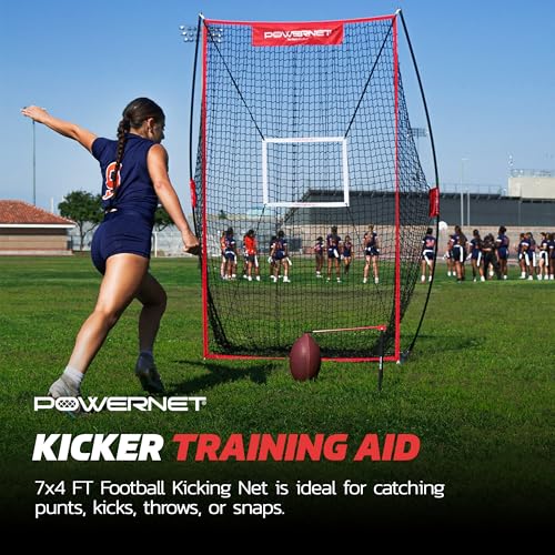 PowerNet Sideline Trainer, 7 x 4 FT Football Kicking Net for Punting Kicking Passing or Snapping, Portable Practice Equipment, Outdoor & Indoor Football Team Training Aid