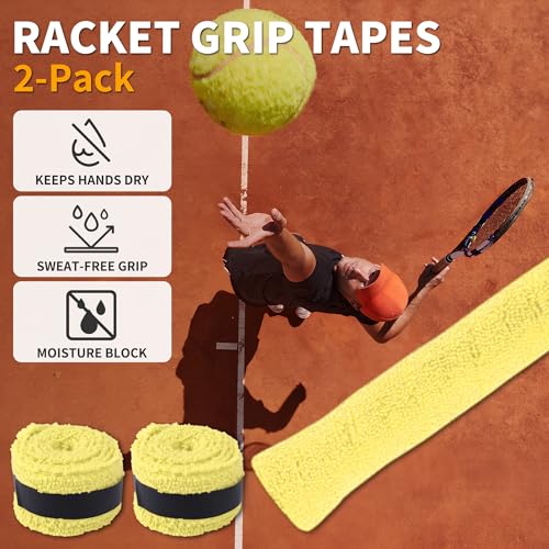 2 Pcs Tennis Racket Grip Tape, Towel Tennis Overgrip Tape, Anti-Slip Absorbent Grip, Racket Overgrip Tape,9 Colors - color: Yellow