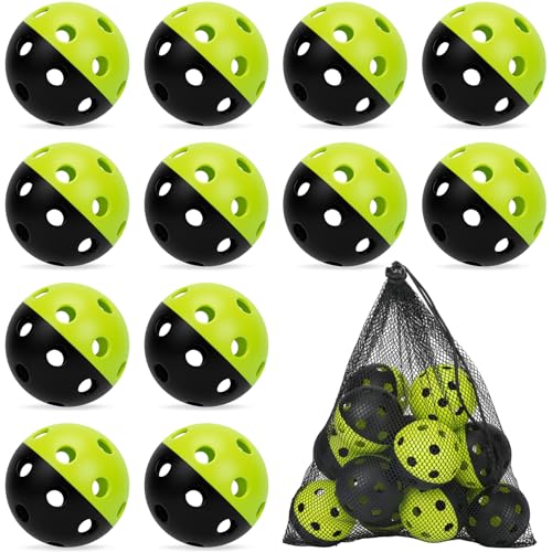 Coopay 12/50/100 Pack Plastic Baseballs Practice Training Balls Lightweight Hollow Softballs with a Drawstring Bag for Hitting Pitching Batting Training Indoor Outdoor Sport - color: Half Color Green/Black, style: 12 Pack