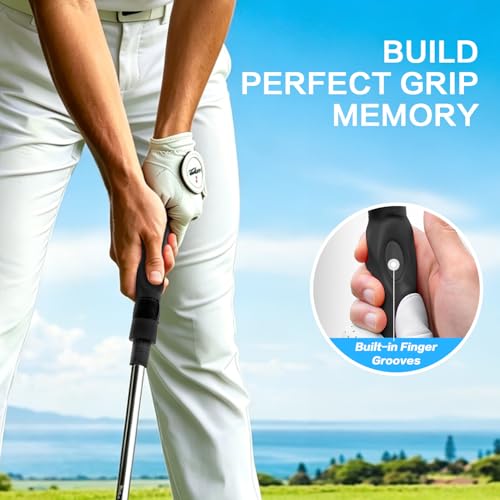 3-in-1 Golf Swing Trainer with Silicone Grip Trainer, Arm Band & Impact Tape, Golf Training Aid System for Beginners & Tempo Training for Advanced, Click Feedback, Arm Connection, Right/Left-Handed