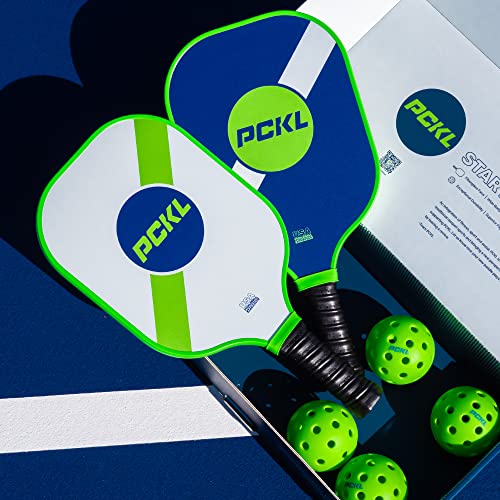 PCKL Pickleball Starter Bundle Series 2 Paddles and 4 Pickleball Balls Set | USA Pickleball Approved | Fiberglass Face with Large Sweet Spot | Honeycomb Core