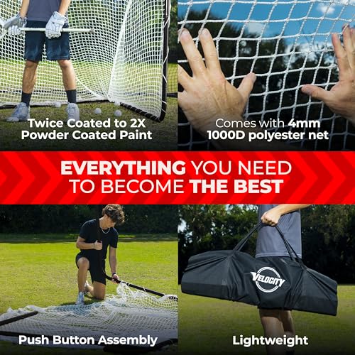 Velocity Official Size 6x6x7' Backyard Lacrosse Practice and Training Goal, Includes 4MM Lacrosse Net, for Youth, Kids, and Adults - color: Black Frame, style: White Net