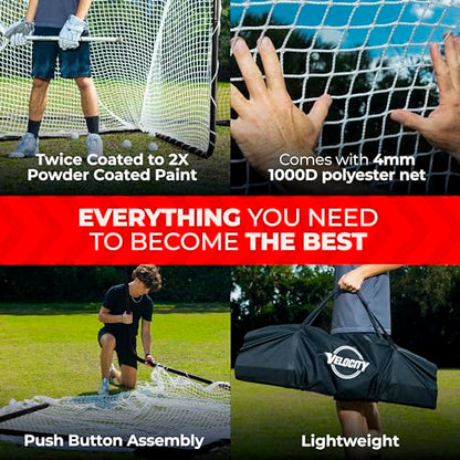 Velocity Official Size 6x6x7' Backyard Lacrosse Practice and Training Goal, Includes 4MM Lacrosse Net, for Youth, Kids, and Adults - color: Black Frame, style: White Net