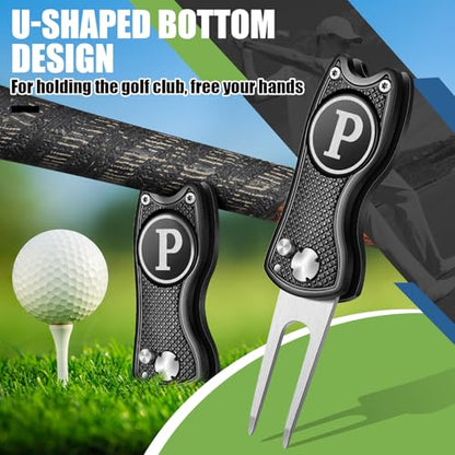 Golf Divot Repair Tool with Letter Custom Monogrammed Initial Ball Marker Divot Tool New Year Golf Gifts Foldable Metal with Magnetic Putt Alignment for Men Father Golfer - color: Black, style: Letter P