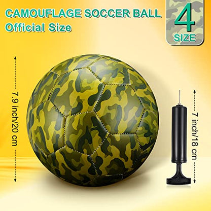 HyDren 4 Pcs Soccer Ball with Pump Official Size 4/5 Deflated Soccer Balls Bulk for Outdoor Indoor Practice Training Sport Gift for Kid Teen Youth Adult Back to School - size: Size 4, style: Camouflage
