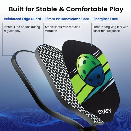Pickleball Paddles Set of 2, Fiberglass Pickleball Set with Pickleball Rackets 2 Pack, 4 Indoor Outdoor Balls and Carry Bag, Pickle Ball Set for Beginners, Families, Men Women & Intermediate Players