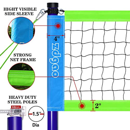 Volleyball Net Outdoor - Portable Volleyball Set for Backyard with Professional Volleyball Net, Wrap Yarn Volleyball and Pump, Boundary Line, Carry Bag - style: Plus-32FT(Blue&Green)