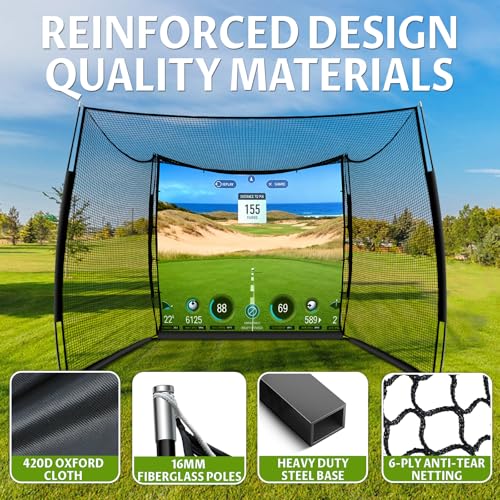 Golf Net, 11x8ft Golf Simulator Hitting Net with Impact Screen and Target Cloth, Heavy Duty Spacious Practice Cage for Drivingb bSwing, Home Backyard Garage Indoor Outdoor Use