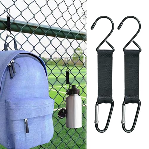 Carabiner Fence Hooks, Fence Hook for Tennis Baseball Bag, Hanging Nylon Safety Metal Buckle Hooks for Outdoor Sports Backpacks Water Cups Camping Equipment