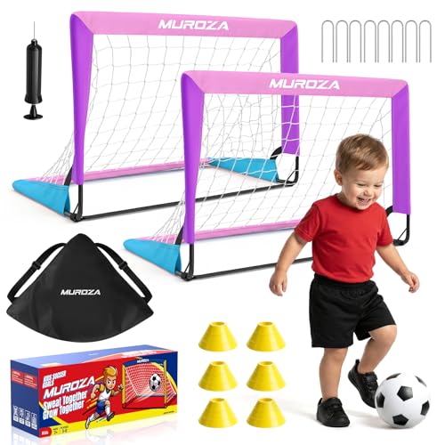Kids Soccer Goal, Soccer Goals for Backyard Set, 2 Pack 2x1.5ft Portable Pop Up Soccer Nets with Ball and Cones, Soccer Training Set for Toddlers, Indoor & Outdoor Games - color: Pink, Purple, Blue