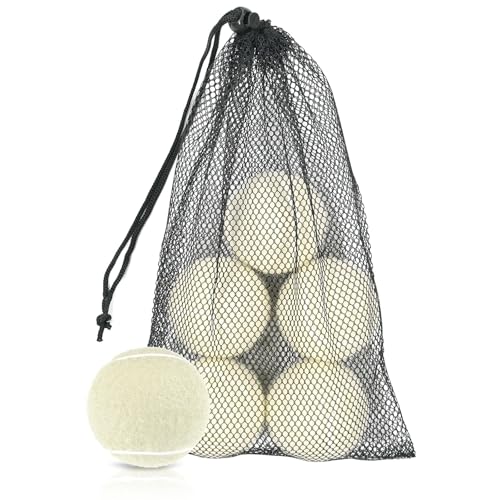 Tennis Balls 6 Pcs Training Tennis Balls Come with Mesh Bag for Easy Transport Beginner High Elasticity Practice Loose Tennis Ball for Dogs Natural Rubber Material