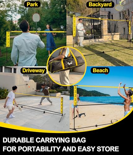 3-in-1 Portable Badminton, Volleyball & Pickleball Net Set for Adults, Adjustable Height 34"–7 ft for Backyards or Beach, Outdoor Sports Combo with Carry Bag, Rackets, Paddles & Balls - style: 10 ft wide Half Court Net
