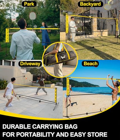 3-in-1 Portable Badminton, Volleyball & Pickleball Net Set for Adults, Adjustable Height 34"–7 ft for Backyards or Beach, Outdoor Sports Combo with Carry Bag, Rackets, Paddles & Balls - style: 10 ft wide Half Court Net