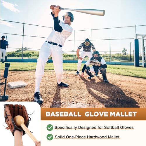 Hollowfly Baseball & Softball Glove Mallet-12 Inch Wooden Hammer with Leather Rope, Durable Glove Pocket Break-in Tool