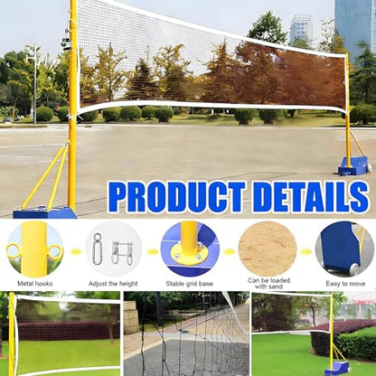 Volleyball Poles for Backyard,Badminton Net Frame Poles,Indoor& Outdoor Heavy Duty Volleyball Poles, Adjustable 4 Heights of 5ft-6.9ft w/Wheels&Net,for Adults Kids Stadium