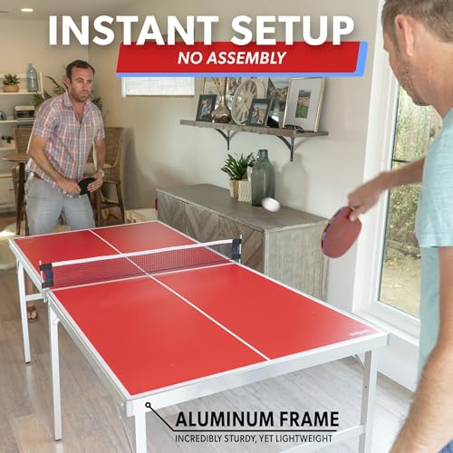 GoSports Mid-Size Table Tennis Game Set - Red or Blue - Indoor/Outdoor Portable Table Tennis Game with Net, 2 Table Tennis Paddles and 4 Balls - style: Red Table