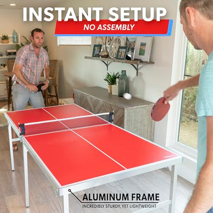 GoSports Mid-Size Table Tennis Game Set - Red or Blue - Indoor/Outdoor Portable Table Tennis Game with Net, 2 Table Tennis Paddles and 4 Balls - style: Red Table