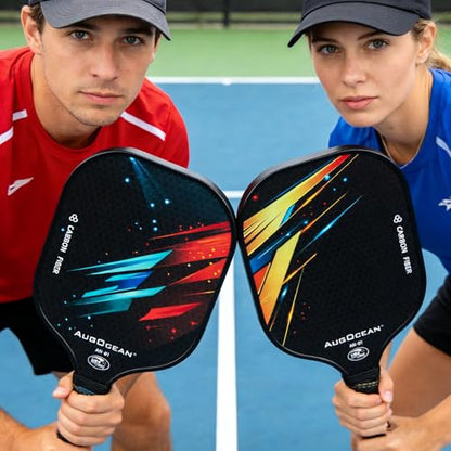 Pickleball Paddle,Pickleball Paddles-3K Raw Carbon Fiber Pickle Ball Paddle Surface with Great Grit & Spin,T700 Pickleball Racket with Excellent Power,Control and Balance,USAPA Approved - color: Yellow Blue