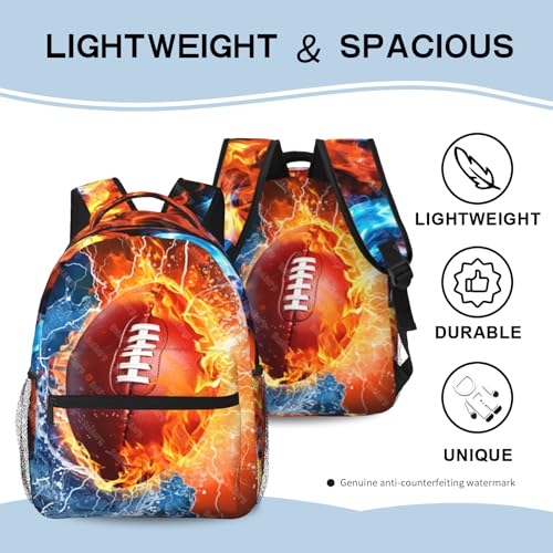 American Football Backpack for Boys School Backpack for Kids Children Teens Elementary Middle School - Students Bookbag Ages 6-18, Waterproof Adjustable Football Bookbag Travel Daypack - color: Football