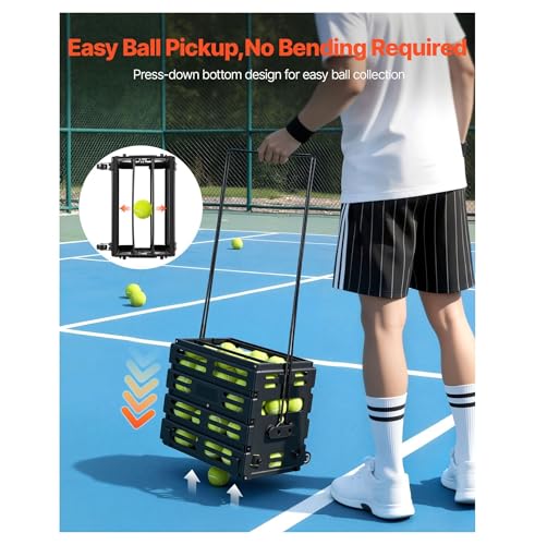 Tennis Ball Hopper, Holds 80 Tennis Balls, Pickleball Basket Cart with Wheels for Easy Pick Up, Portable Pickleball Collection Caddy with Heavy-Duty Construction, for Training Carrying Storage