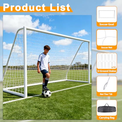 ZENY Portable Soccer Goal for Backyard,12x6 / 10x6.5 / 8x5 / 6x4 ft Kids Adults Soccer Net and Frame for Home Backyard Practice Training Goals, Soccer Training Equipment - style: 12 x 6 FT - HPVC -2 Pack
