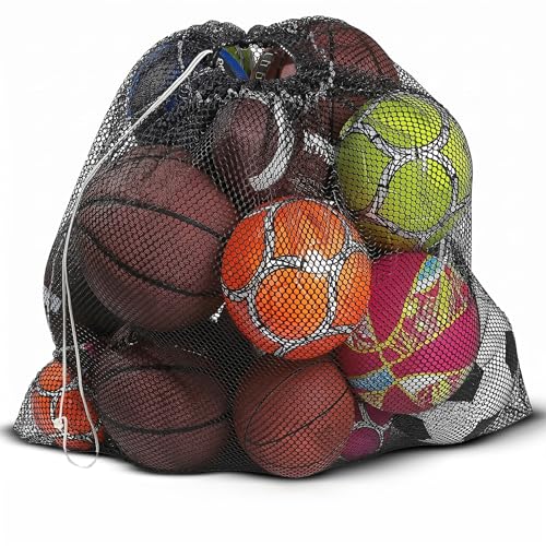 Mesh Equipment Bag - 32” x 36” and 24” x 36” - Adjustable, sliding drawstring cord closure. Perfect mesh bag for parent or coach, making it easy to transport and keeping your sporting gear organized. - color: Black, size: 24" x 36"