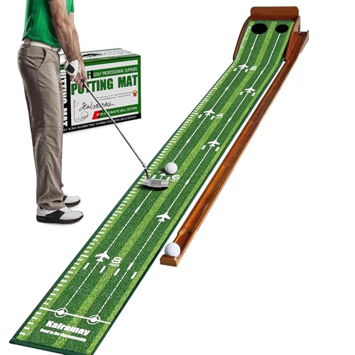 Kalramay Putting Green Indoor Golf Putting Mat – Easy to Assemble with Automatic Ball Return, Wrinkle-Free Close to Real Green Speed, Suitable for Office, Recreation Room, Patio – Ideal Gift - color: Brown Green