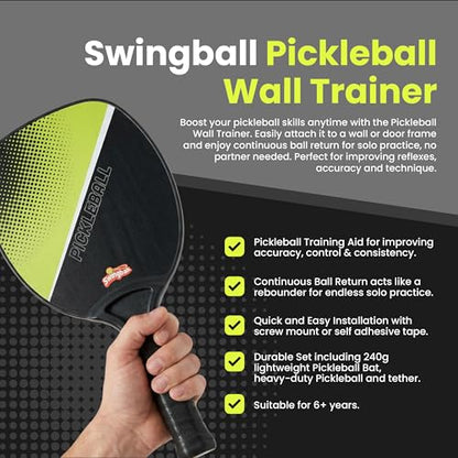 Swingball Pickleball Wall Trainer Set – Portable Solo Practice Paddle, Real Ball for Indoor and Outdoor, Designed to Improve Control, Accuracy, Reflexes & Overall Skill Development, Ages 6+