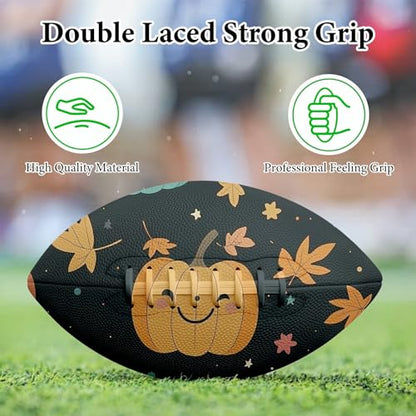 American Football, Official Size 11.9 x 7.3 Inch, Premium Composite Leather High-Grip Ball with Pro-Style Lacing, Unique Prints for Training, Games & Gifts - color: Pumpkins