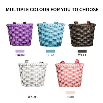 Kids Bike Basket Woven Basket Front Handlebar Wicker Bicycle Basket with Adjustable Straps for Boys Girls Bicycle Scooter - color: Blue