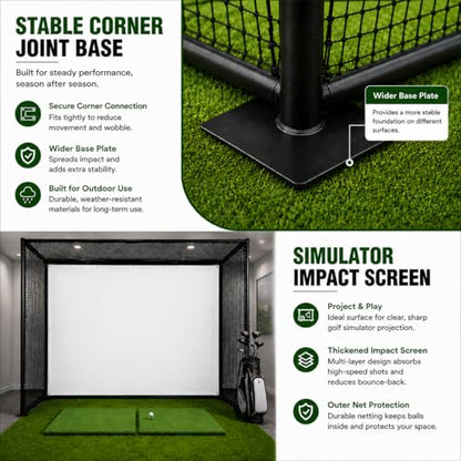 YUNIC Golf Driving Cage with Metal Frame - Choose Standard Hitting Target or Simulator Impact Screen - size: 10'(W) x8'(H) x8'(D), style: Simulator Impact Cage