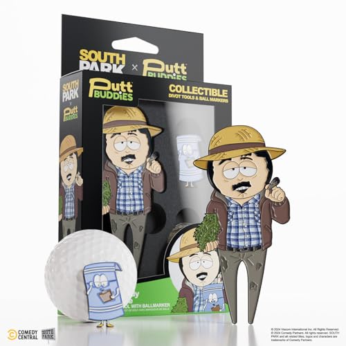South Park Farmer Randy Golf Divot Tool and Towelie Ball Marker – Magnetic Collectible Golf Gift Set with Hat Clip & Tin for Golfers