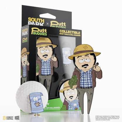 South Park Farmer Randy Golf Divot Tool and Towelie Ball Marker – Magnetic Collectible Golf Gift Set with Hat Clip & Tin for Golfers