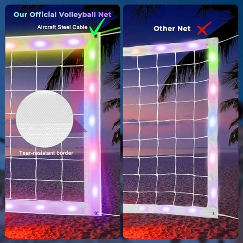 ProfessionalLED Volleyball Net Outdoor with Aircraft Wire Rope and Remote Control, 32x3 FT, Waterproof LED, for Outdoor Backyard