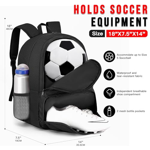 Hsmihair Youth Soccer Bag-Soccer Backpack&Backpack for Football Basketball,with Ball Compartment Separate Cleat Package - color: Black