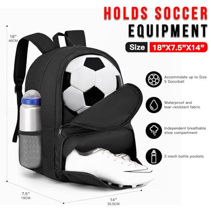 Hsmihair Youth Soccer Bag-Soccer Backpack&Backpack for Football Basketball,with Ball Compartment Separate Cleat Package - color: Black