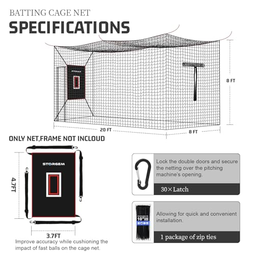 Storgem Baseball Batting Cage Net, Frame Not Include, Baseball and Softball Cage Netting with Door, Target Cloth, Heavy Duty Enclosed Hitting Cage Net for Backyard and Indoor