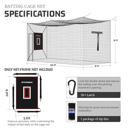 Storgem Baseball Batting Cage Net, Frame Not Include, Baseball and Softball Cage Netting with Door, Target Cloth, Heavy Duty Enclosed Hitting Cage Net for Backyard and Indoor