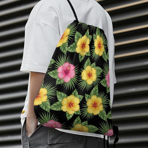 Gym Drawstring Bag Sports Sackpack Waterproof String Backpack with Shoe Compartment for Hiking Swimming Training, Hawaii Hawaiian Tropical Flowers And Jungle Palms Bags - color: Picture (508)
