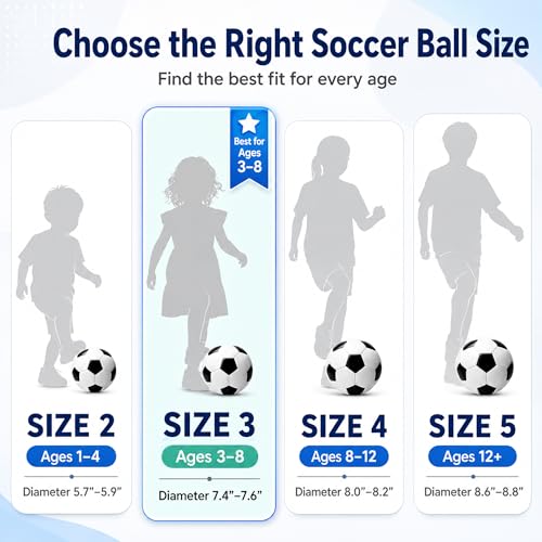 Soccer Ball Size 5 Size 4 Size 3 Size 2 with Pump Deflated - Single, 2 or 3 Pack Official Size Indoor Outdoor Training - Gift for Toddler Kids Youth Teens Adult 1-3 5-8 8-12 12+ Years Old Boys Girls