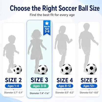 Soccer Ball Size 5 Size 4 Size 3 Size 2 with Pump Deflated - Single, 2 or 3 Pack Official Size Indoor Outdoor Training - Gift for Toddler Kids Youth Teens Adult 1-3 5-8 8-12 12+ Years Old Boys Girls