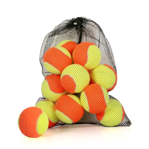 12/18/24/30/40 Pack Tennis Balls for Kids 25%-50% Low Compression Stage Tennis Ball for Beginners Youth Kids Training Practicing with Mesh Bag Easy to Transport - color: Y&O-24Pack