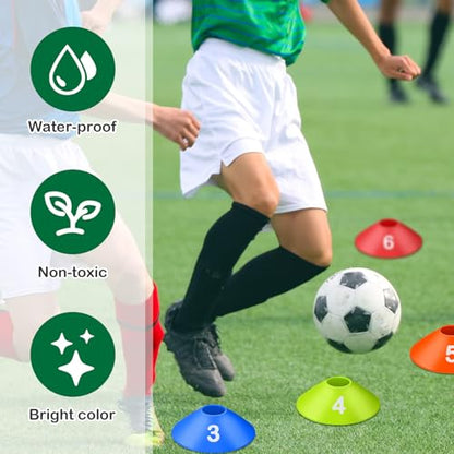 10 Pcs Numbered Sports Disc Cones 1-10 Soccer Cones with Mesh Carry Bag Flexible Agility Cones Soft Field Cones for Gym PE Classes School Activities Games, Sports Training Equipment