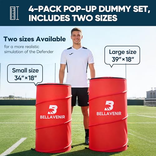 BELLAVENIR 4-Pack Pop Up Defender Dummy, Portable Foldable Training Equipment for Basketball, Football, Soccer Sports Blocking Drills Equipment