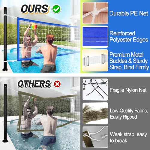 Durable PE Pool Volleyball Net Replacement - Adjustable 15-31.4Ft Width, 3Ft Height (Net Only) - color: Blue